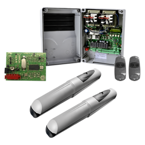 Kit de Operadores /Para Puertas Batiente de Hasta 5 Metros / Swing AXO 120v /Incluye Receptor / Dos controles 2 remotos