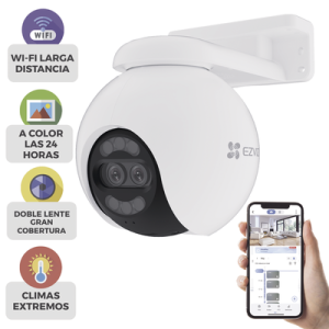 C谩mara PT / Wi-Fi / Lente Dual / Panor谩mica 360掳 / Resoluci贸n 4K / Visi贸n Nocturna ColorFULL / IA Detecci贸n de Humanos y Vehiculos / Alarma con Sirena y Luz / IP65