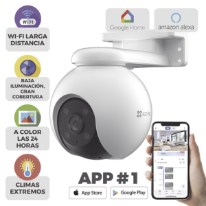 PT WiFi / (3K) 5MP / Cobertura Panoramica 360掳 / Detecci贸n humana / Detecci贸n de Vehiculo / Auto Seguimiento / Sirena / Luz Estrobosc贸pica / Colores en Oscuridad / Micro SD / Presets / Exterior