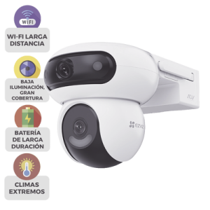 Cámara de Seguridad Dual 4G LTE + WiFi 6 / 4MP + 4MP Dual Lente / 360° Panorámica + 35m Visión Nocturna / Detección IA Humano-Vehiculo / Seguimiento Automático / Almacenamiento MicroSD 512GB + Nube / Resistente a Int
