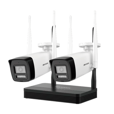 KIT 2 Cámaras Bala 4 Megapíxeles / 1 Grabadora Wi-Fi / Hasta 512 GB de Almacenamiento (No Incluye Memoria SD) / Incluye Fuente y Cable RJ45