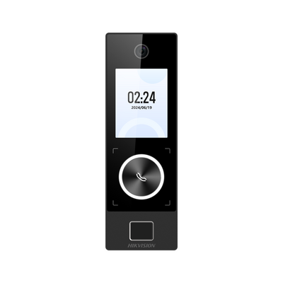 Terminal Facial Min Moe WiFi & PoE con Botón de Llamada y LECTOR DE HUELLA / Exterior IP65 / Tarjetas Virtuales Bluetooth con HikConnect Teams / 1000 Rostros y 3,000 Huellas