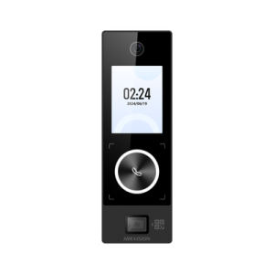Terminal Facial Min Moe WiFi & PoE con Botón de Llamada y LECTOR DE CODIGO QR / Exterior IP65 / Tarjetas Virtuales Bluetooth con HikConnect Teams / 1000 Rostros