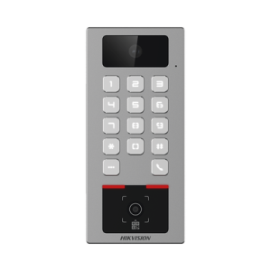 Lector Biometrico con Teclado para Exterior Antivandálico IP65 & IK09 con función de Videoportero Multiapartamento / Huella, Tarjeta, Código QR, PIN o App HikConnect / Cámara 2 MP compatible con NVRs / Soporta biom
