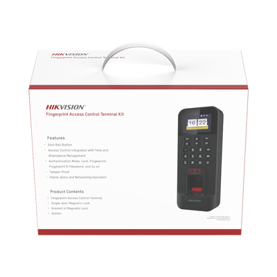 Kit de Control de Acceso TODO INCLUIDO con Lector de Huellas y Tarjetas compatible con App HIKConnect / Incluye Electroimán Botón de Salida y Montajes Z y L para imán (DS-K1T804)