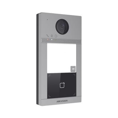 Videoportero IP PoE Estandar (IP65 + IK08) con Llamada y apertura desde APP Hik-Connect / Soporta 1 Departamento y hasta 6 Monitores / Apertura con tarjeta / Soporta 2 puertas