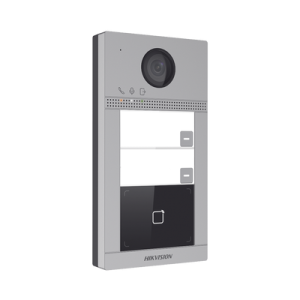 Videoportero IP (IP65 + IK08) con Llamada y apertura desde APP Hik-Connect / Soporta 2 Departamentos / PoE Estandar / Interfaz WEB para configuración / 2 puertas