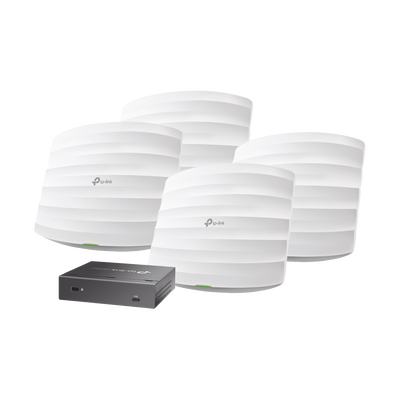 Kit de 4 Puntos de Accesso Omada doble banda 802.11ac, MU-MIMO, PoE af y PoE Pasivo, soporta hasta 100 clientes, hasta 1750 Mbps + Controladora OC200
