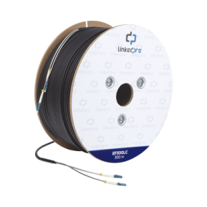 Carrete de Fibra 脫ptica Monomodo con conectores LC-LC Duplex, Reforzada con Kevlar, de 300 metros