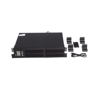 UPS de Topología On-Line Doble Conversión / Capacidad de 1KVA / 900W /Entrada y Salida de 120 Vca / Clavija de Entrada NEMA 5-15P / Pantalla LCD Configurable /Formato Rack/Torre