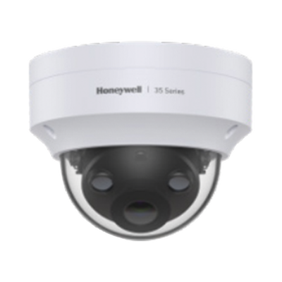 Mini Domo IP 5 Megapíxeles / Lente 2.8 mm / 40 mts IR / NDAA / ONVIF / Exterior IP67 / Antivandálica IK10 / IA (Filtro de Humanos y Vehiculos) / Conteo de Personas / Merodeo / H.265 / PoE / Alarmas I/O / Serie 35 / Honeywell Security