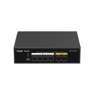 Switch PoE de 6 Puertos 10/100 Mbps, No Administrable, 54 W, Diseño de Alta Calidad, Visible en Ruijie Cloud