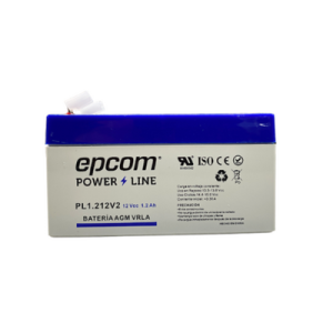 Bater铆a 12 VDC / 1.2 AH / UL / Tecnolog铆a AGM-VRLA / Para uso en equipo electr贸nico, Alarmas de Intrusi贸n / Incendio/ Control de acceso / Video Vigilancia / Terminales F1 ( Incluye adaptador para terminal F2 ).