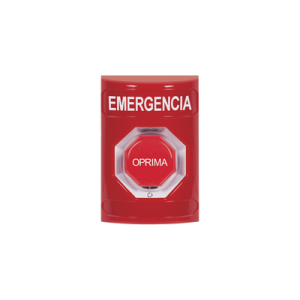 Botón de Emergencia en Español, Color Rojo, Acción Mantenida, Girar para Restablecer y LED Multicolor