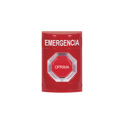 Botón de Emergencia en Español, Color Rojo, Acción Mantenida, Girar para Restablecer y LED Multicolor