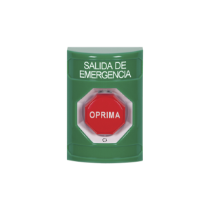 Botón de Salida de Emergencia en Español, Acción Mantenida, Girar para Restablecer y LED Multicolor