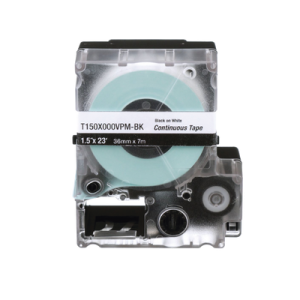 Casete de Etiquetas de Vinilo de Cinta Continua, Color Negro Sobre Blanco, Uso Interior/Exterior, 36 mm (1.5 in) de Ancho x 7.6 Metros de Largo