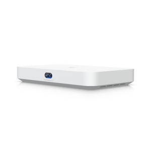 UniFi Cloud Gateway UCG Fiber / Administra todas las líneas UniFi / (4) puertos 2.5 GbE y (1) puerto LAN SFP+ 10G, (1) puerto WAN SFP+ 10G / Balanceo de carga hasta 2 líneas, fuente de alimentación USB-C 5V 3A, ranura SSD