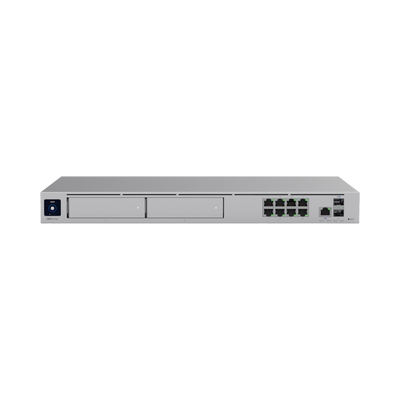 UniFi OS Console: Dream Machine PRO MAX. Administra hasta 200 dispositivos UniFi / 1 WAN GB 2.5G & 1 WAN SFP+ 10G / 1 LAN SFP+ 10G & 1 WAN SFP+ 10G / 128 GB SSD integrados, 2 bahías HDD, pantalla táctil 1.3"
