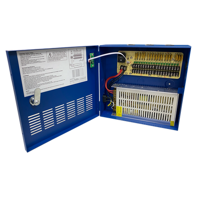 Fuente de poder profesional HEAVY DUTY de 11 - 15 Vcd @ 20 Amper, para 18 cámaras / voltaje de entrada de: 110-220 Vca