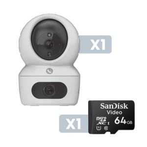 Kit Cámara PT Wifi 2K Dual / Aaudio de Dos Vías / Detección Humana / Visión a Color / Interior / Incluye Montaje para Pared / Incluye Memoria SD 64 GB SANDISK VIDEO