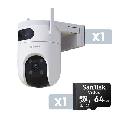 K Cámara IP Dual 1 Lente Fijo 1 Lente PT Exterior 3K / Wi-Fi / Auto Seguimeinto / Audio de Dos Vías / Notificación Push / Color Night Visión / Incluye Montaje para pard / Incluye Memoria Micro SD 64 GB