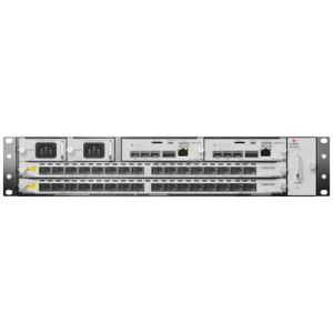 OLT Modular tipo Chasis Serie V5600X2 GPON/XGS-PON Combo, 2 Ranuras de Servicio Incluye 1 tarjeta de 16 puertos GPON con Módulos, 2 Fuentes de alimentación AC+DC, 1 Tarjeta de Control-UpLink, 2 UR