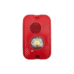 Sirena con Lámpara LED Estroboscópica para Exterior / a 2 Hilos / Montaje en Pared / 24 Vcd / Configuración Estroboscópica Seleccionable / Texto en Inglés / Color Rojo