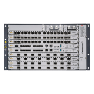 OLT Modular tipo Chasis Serie V5600X7 GPON/XGS-PON Combo, 7 Ranuras de Servicio Incluye 1 tarjeta de 16 puertos GPON con Módulos, 2 Fuentes de alimentación DC, 1 Tarjeta de Control-UpLink, 6 UR