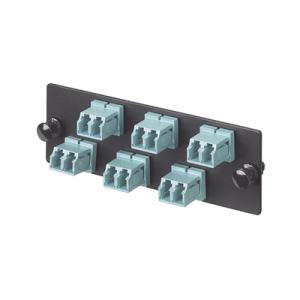 Placa Acopladora de Fibra Optica FAP, Con 6 Conectores LC Duplex (12 Fibras), Para Fibra Multimodo OM3/OM4, Color Aqua